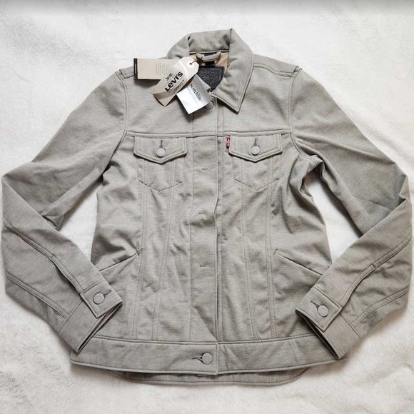 NEW WOMEN'S XS S LEVI'S COMMUTER CYCLING KNIT TRUCKER JACKET HEATHER GREY - Picture 1 of 11